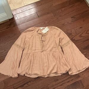 Hem & Thread Blush Peplum Swiss-Dot Tie-Neck Blouse